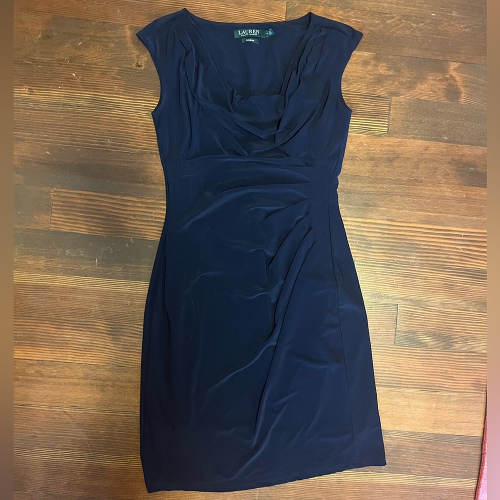 Ralph Lauren navy, cowl neck dress size 6